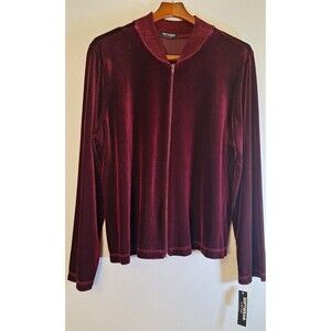 Vtg Deadstock Softwear by MARK SINGER‎ Burgundy Velvet Zip Jacket Women's Sz XL
